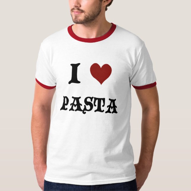 Eu Amo Camiseta Masculina de Macarrão (Frente)