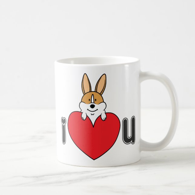 "Eu amo caneca de café do Corgi de U" (Direita)