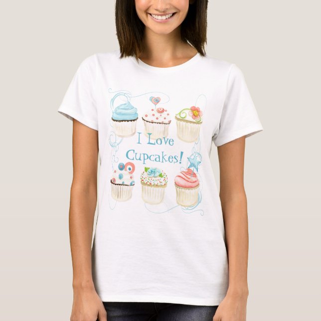 Eu amo cupcakes!  A camiseta da mulher (Frente)