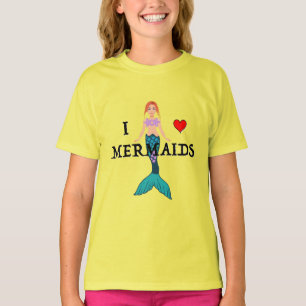 Eu Amo Design de Sereias - Camisa Básica De Menina