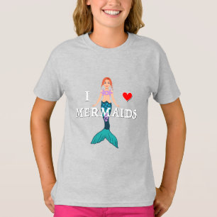 Eu Amo Design de Sereias - Camisa Básica De Menina