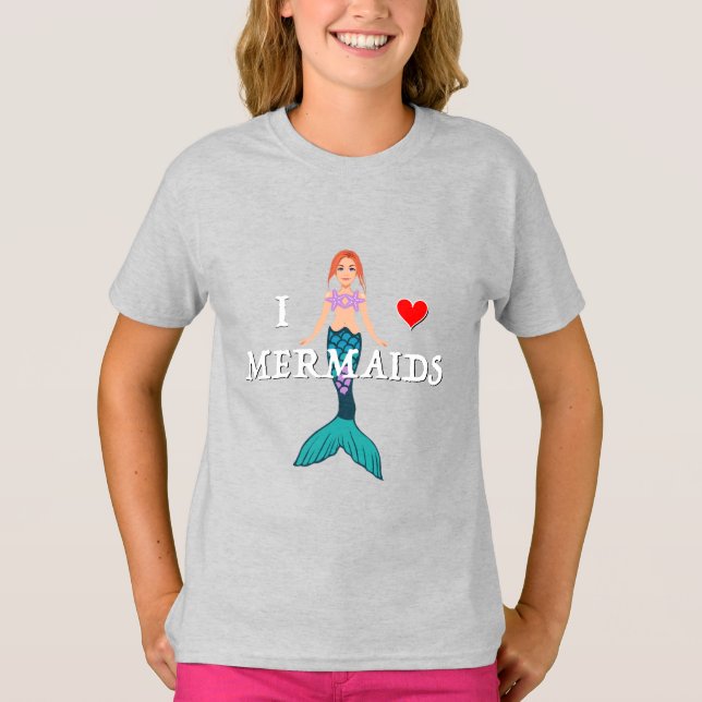Eu Amo Design de Sereias - Camisa Básica De Menina (Frente)