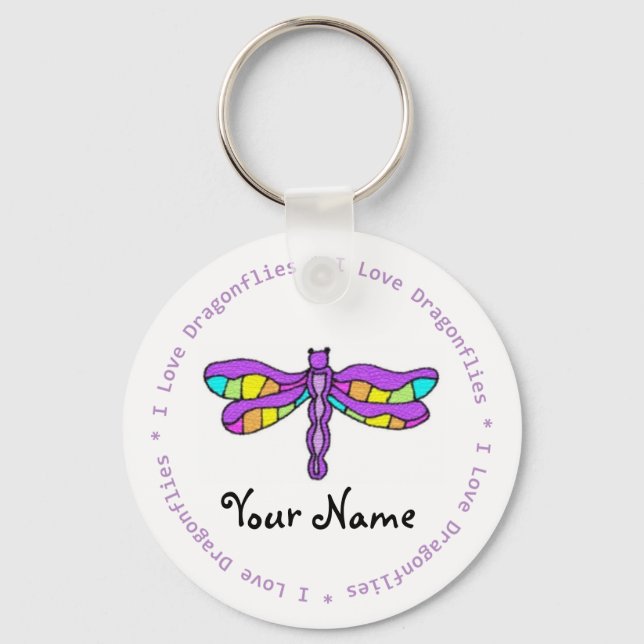 Eu Amo Dragonflies Chaveiro personalizáveis (Frente)