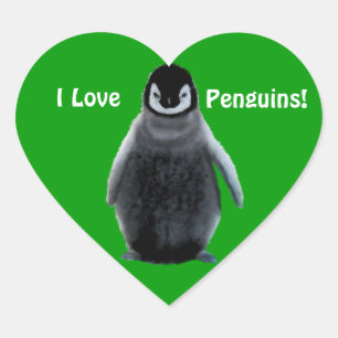 EU AMO etiquetas bonitos do coração dos PINGUINS