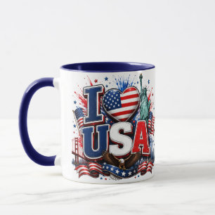 Eu Amo EUA Caneca de Futebol Patriota Bandeira A