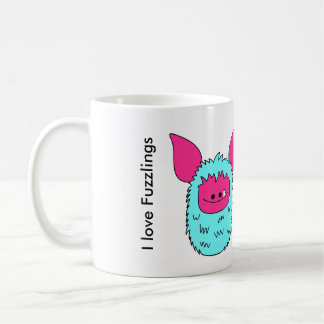 Eu amo Fuzzling azul/cor-de-rosa da caneca de