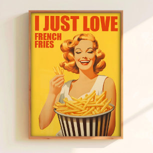 Eu Amo Impressão de Batatas Fritas Engraçado Arte