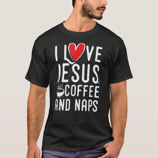 Eu amo Jesus café e camisas de soneca, diversão cr (Frente)