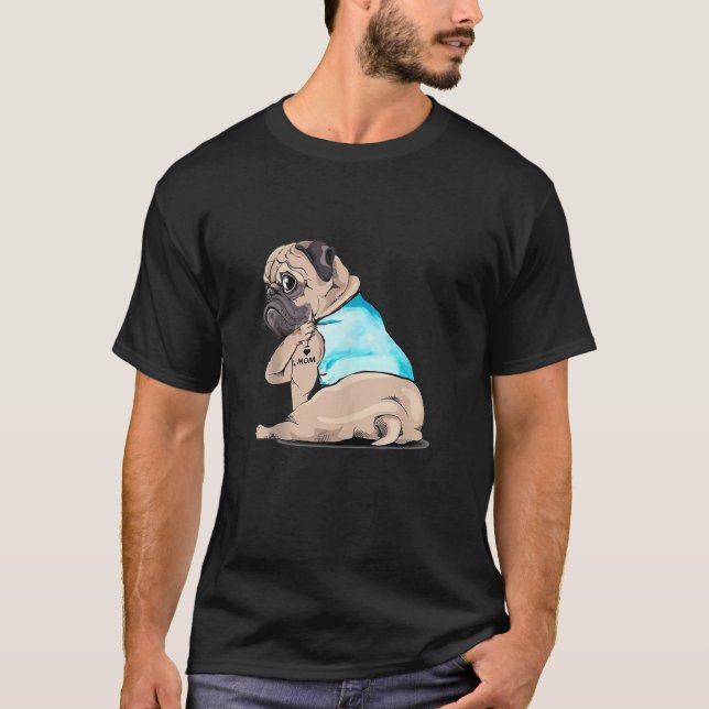 Eu Amo Mãe Camiseta Regata Funny Pug Tatuada (Frente)