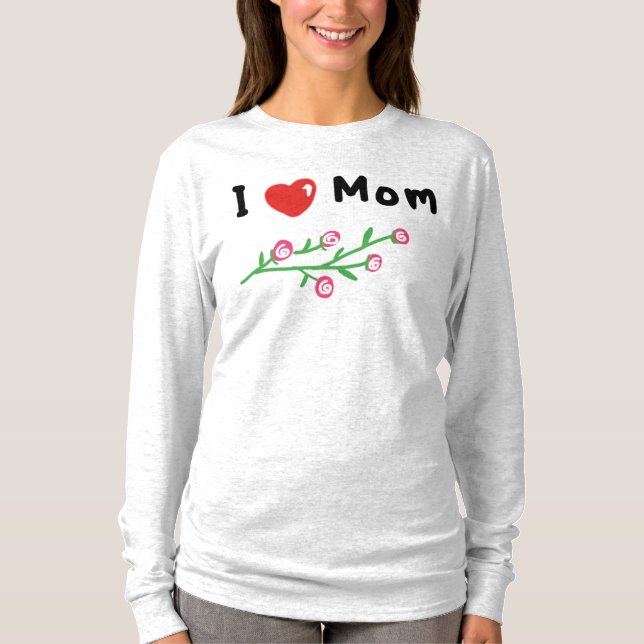 Eu Amo Mamãe Simples T-shirts Longas E Desenhadas  (Frente)