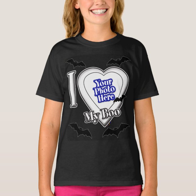 Eu Amo Meu Bô Com Sua Foto Com Bats T-Shirt (Frente)