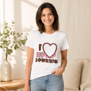 Eu Amo Meu Namorado Camiseta Marrom Rosa