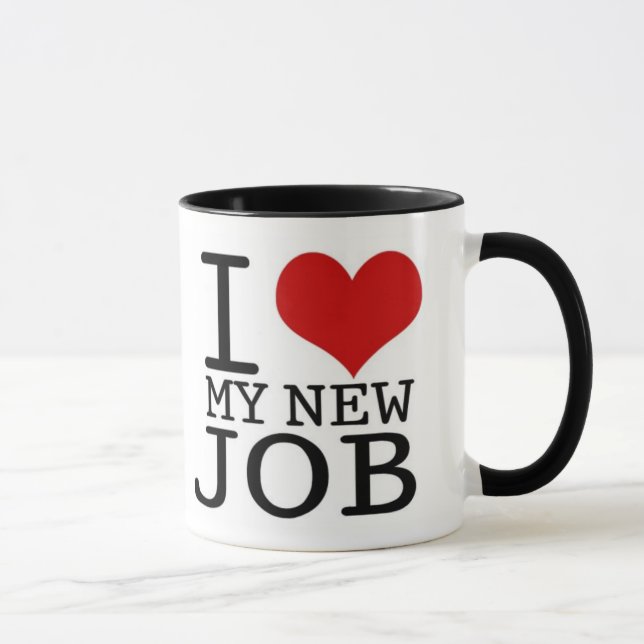 EU AMO MEU NOVO TRABALHO - caneca (Direita)