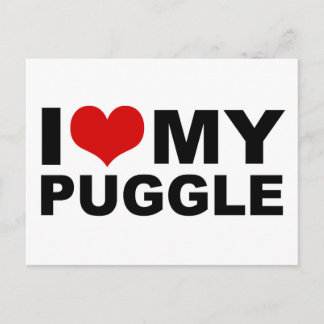Eu Amo Meu Puggle Cartão Postal Coração Vermelho