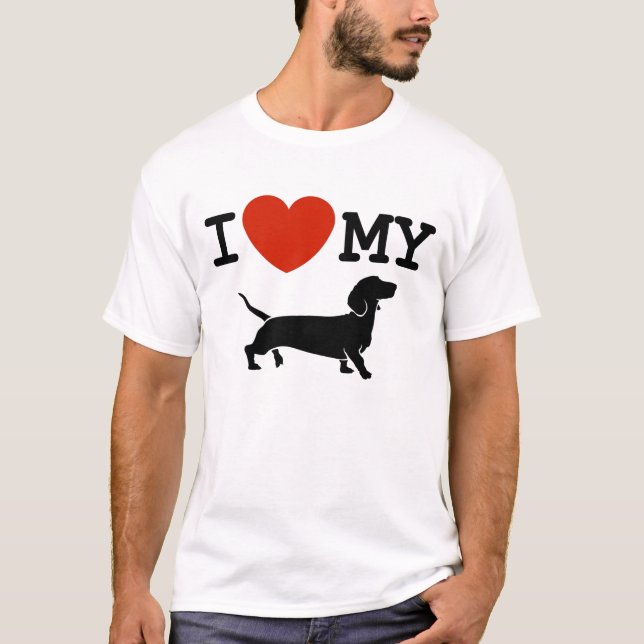 eu amo meu t-shirt do dachshund (Frente)