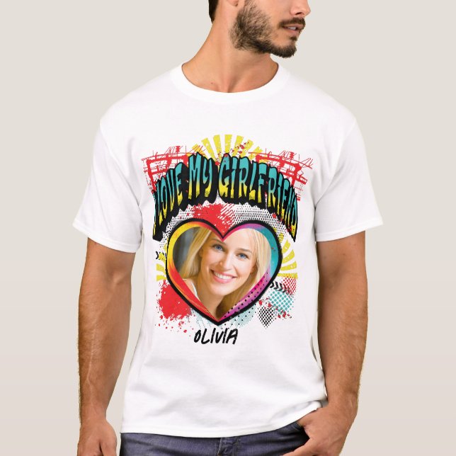 Eu Amo Minha Foto Namorada Monograma Nome T-Shirt (Frente)