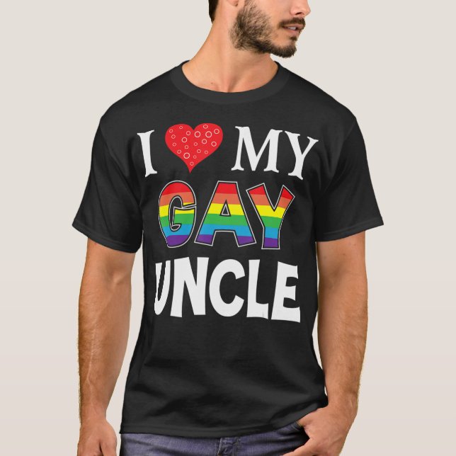 Eu Amo Minha Gay Tio LGBT Lésbica Rainbow T-Shirt (Frente)