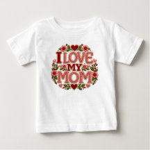 Eu Amo Minha Mãe Floral Heart Baby Camiseta Branca