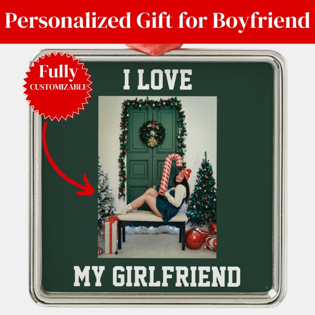 Eu Amo Minha Namorada Enfeite de Foto Presente par (I Love My Girlfriend Photo Ornament Gift for Boyfriend)
