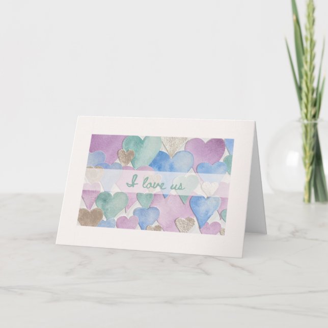 Eu Amo Nós Corações Pastel Romance Cartão (Frente)