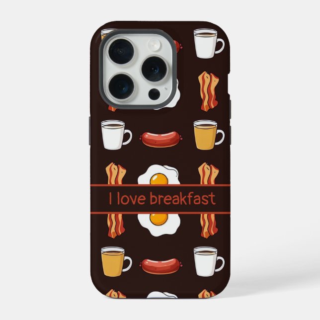 Eu amo o café da manhã, padrão de comida em preto (Verso)