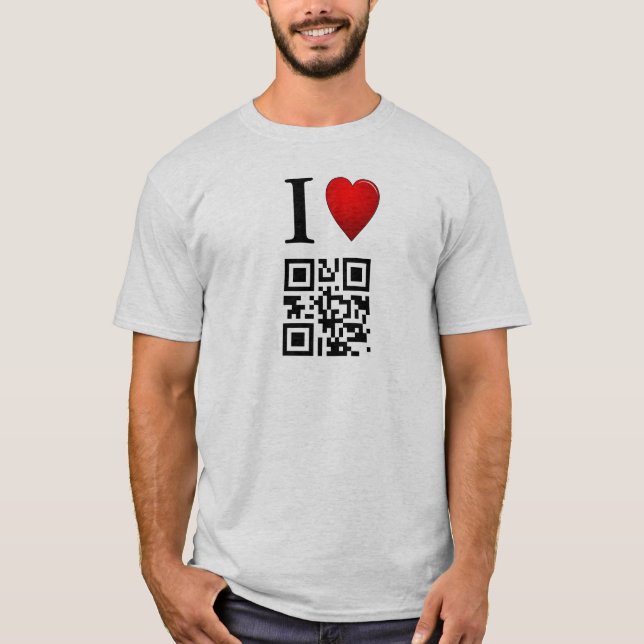 Eu amo o modelo do t-shirt do código de QR (Frente)