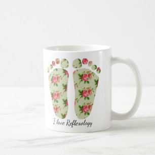 Eu amo o reflexologist floral da caneca dos pés do