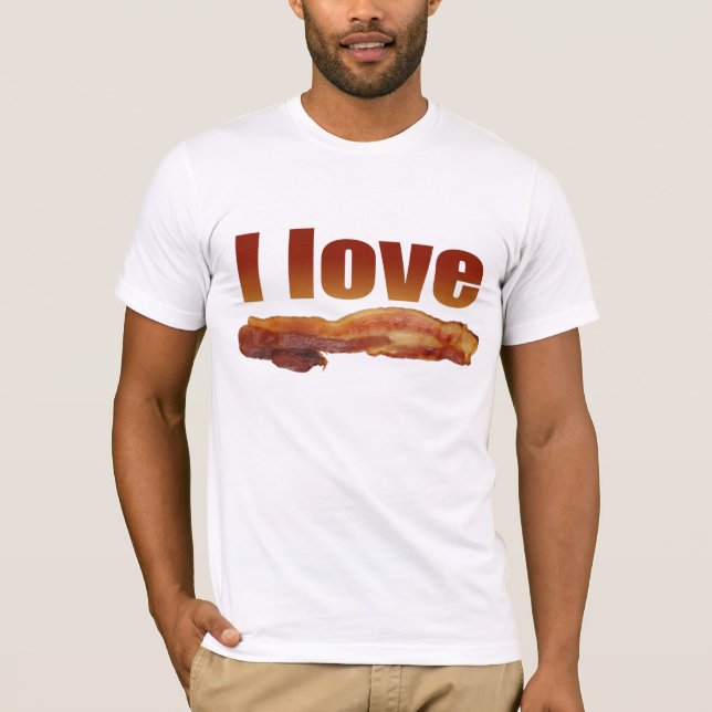 EU AMO o t-shirt do BACON (Frente)