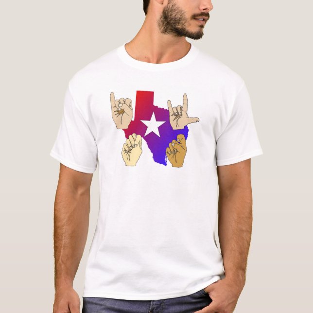 EU AMO O T-SHIRT DO LINGUAGEM GESTUAL DE TEXAS (Frente)