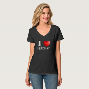 Eu amo o t-shirt do pescoço do Jogo-v do grupo