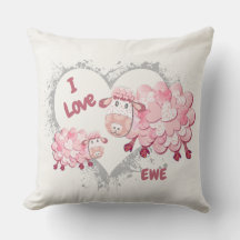 Eu Amo Uma Almofada Rosa Ewe Personalizável