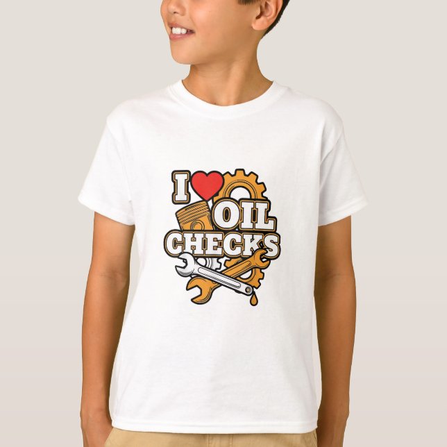 Eu Amo Verificações de Óleo Camisa Engraçada Mecân (Frente)