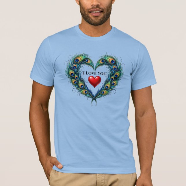 Eu Amo Você Camiseta Masculina Pena de Pavão Coraç (Frente)