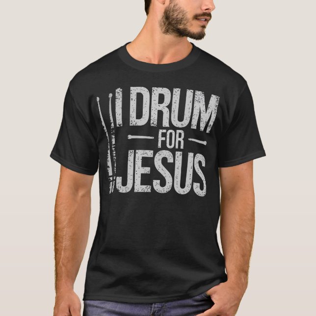 Eu Bato Para Jesus Camisa Cristã de Bateria Bateri (Frente)