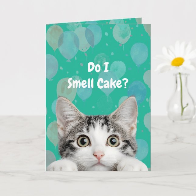 Eu Cheiro Cartão de Aniversário de Gatinho Fofo (Planta pequena)