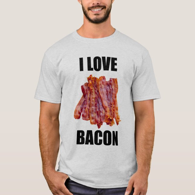 Eu dos homens amo a camisa cinzenta do bacon T (Frente)