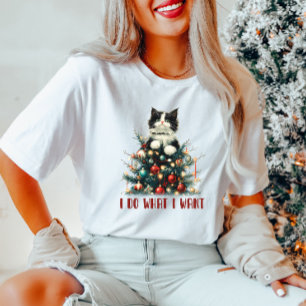 Eu Faço O Que Quero Na Camiseta De Gato De Natal