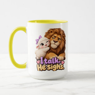 Eu Falo Ele Suspira Caneca Divertida Leão e Cordei