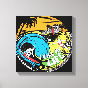 "Eu gosto de minha vida" nas canvas da praia
