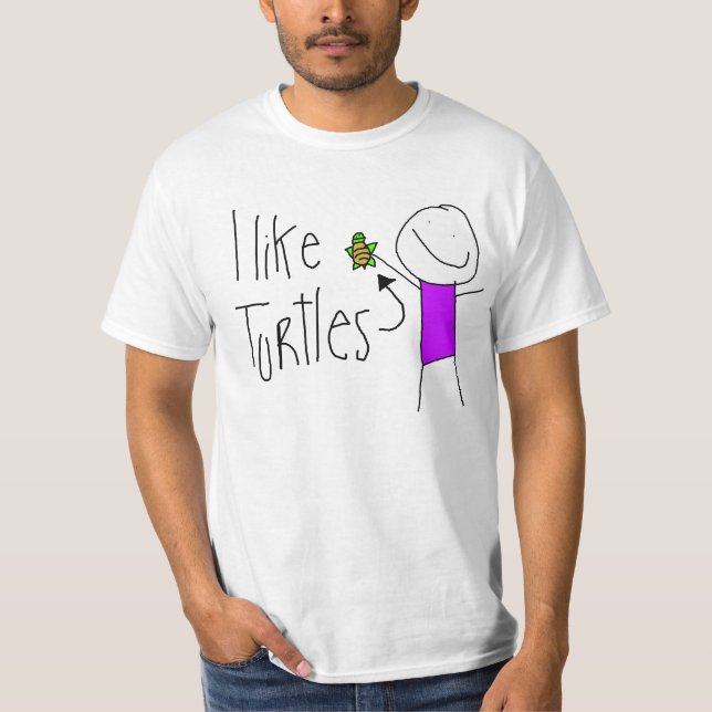 "Eu gosto t-shirt das tartarugas" (Frente)