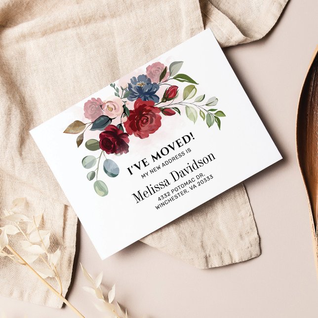 Eu movi o anúncio de movimento floral da Borgonha (Burgundy Floral Botanical Moving Announcement)