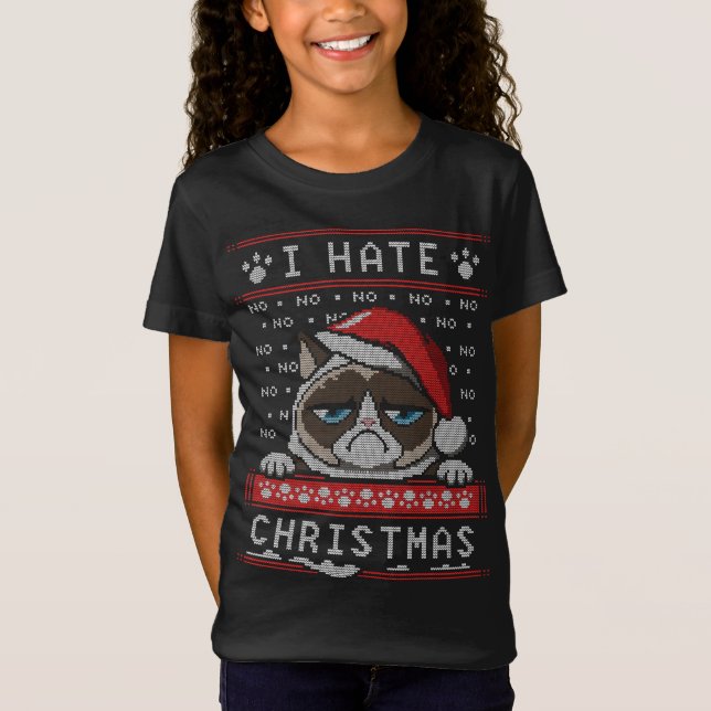 Eu Odeio Xmas Engraçado Bravo Gato Suéter De Natal (Frente)