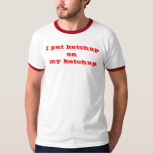 eu pôr a ketchup sobre minha camisa engraçada da
