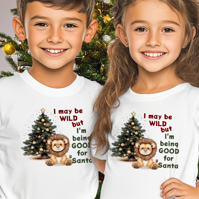 Eu Posso Ser Uma Camiseta De Leão De Natal Selvage (I May Be Wild Christmas Lion Kids T-Shirt)