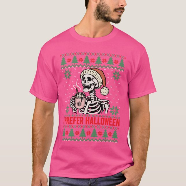 Eu Prefiro Suéter de Natal de Halloween Roupa de F (Frente)