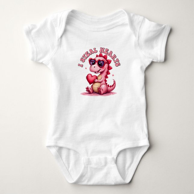Eu roubo corações, camisa de bebê dinossauro (Frente)