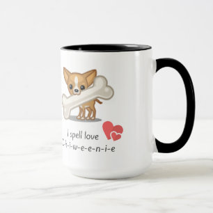 Eu soletro a caneca de C-h-i-w-e-e-n-i-e do amor
