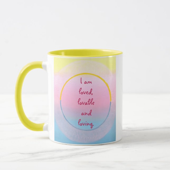 Eu sou amado, amável e canecas de afirmação amoros (Esquerda)