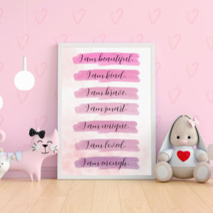 Eu sou... Poster Inspirador de Cores d'Água Rosa