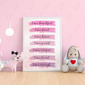 Eu sou... Poster Inspirador de Cores d'Água Rosa